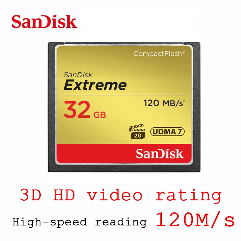 Карта памяти Sandisk cf Extreme Compact Flash Camera card 32GB 64GB карта 128GB до 120 МБ/с. скорость чтения 4K и