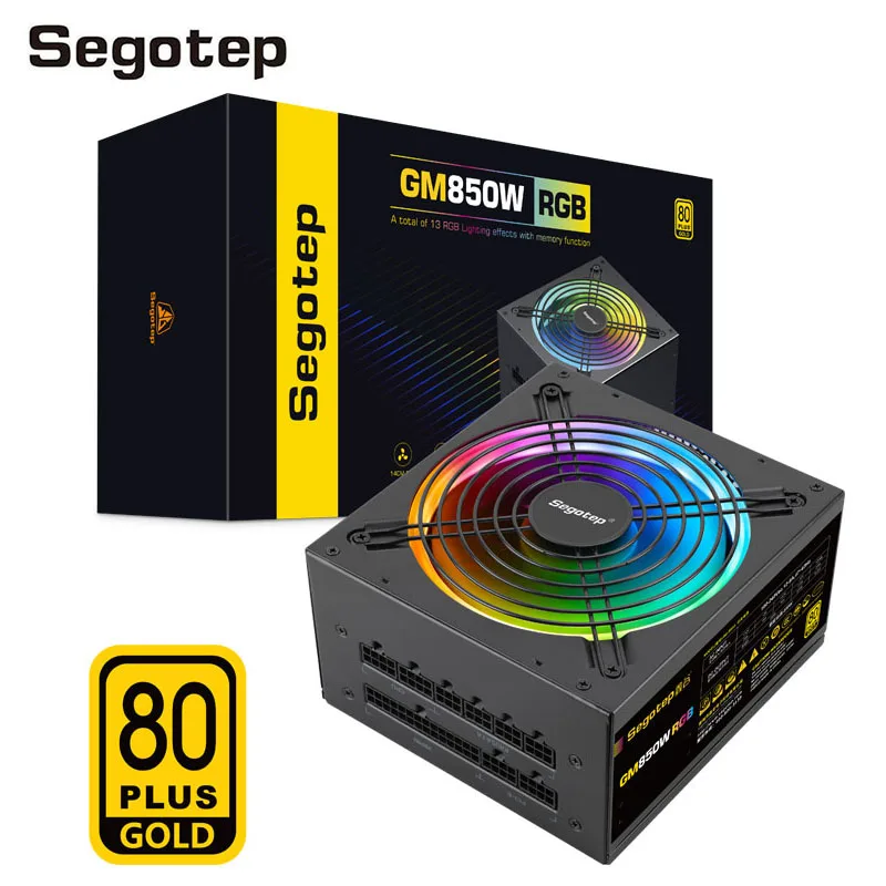 

Segotep Power Supply 850W Fully Modular 80 Plus Gold Certified RGB Power Supply 140mm Fan ATX PSU Computer PC Gamer Power Supply