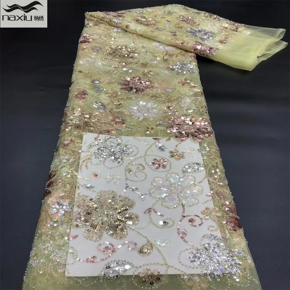 

Madison 2021 High Quality African French Embroidery Tulle Handmade Beaded Lace Fabric For Nigerian Wedding Party Sewing