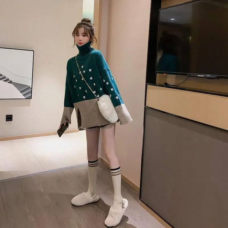

New Literary Lazy Autumn And Winter Pullover Knitted Shirt Students Korean Version Of The Sen's Turtleneck Sweater Women 2021