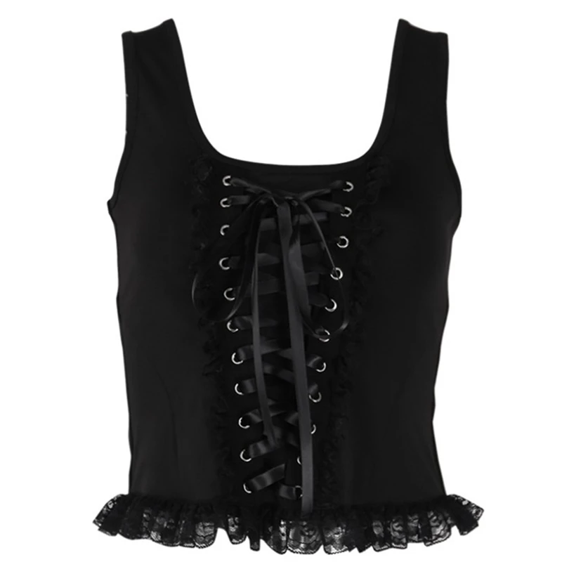 Готический бандажный укороченный Топ женский топ на бретелях Винтажный