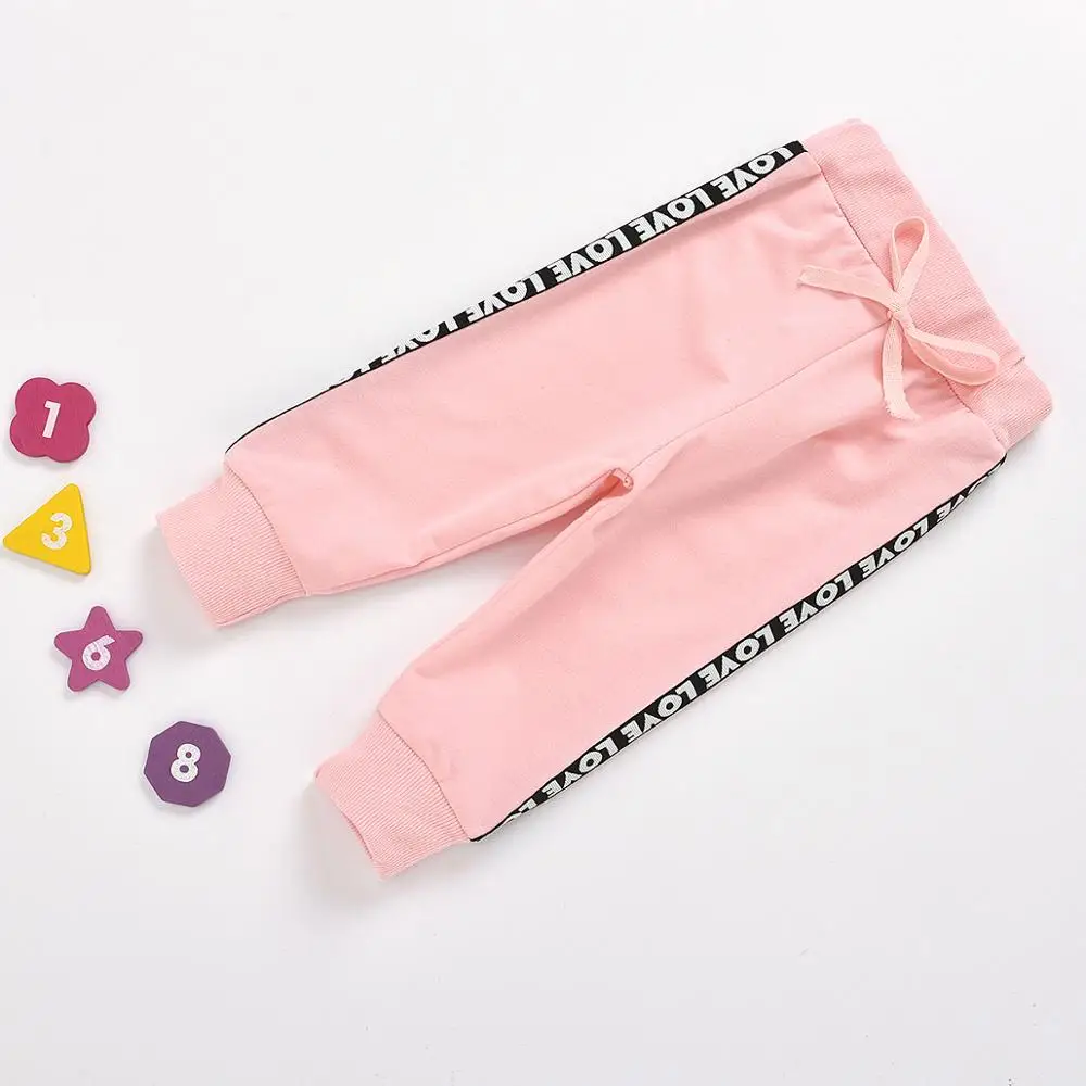 

2020 Winter Style Children Sets Casual Long Sleeve Patchwork Beading T-shirt Letter Pink Pants Cute 2Pcs Girls Clothes Sets 1-6T