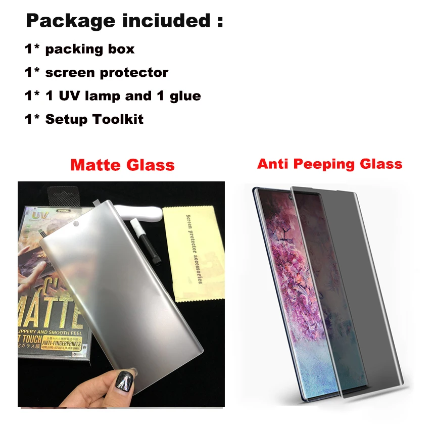 

UV Liquid Matte Tempered Glass For Samsung Galaxy S21 S20 Ultra S8 S9 S10 plus Note 9 10 Anti Peeping Privacy Screen Protector