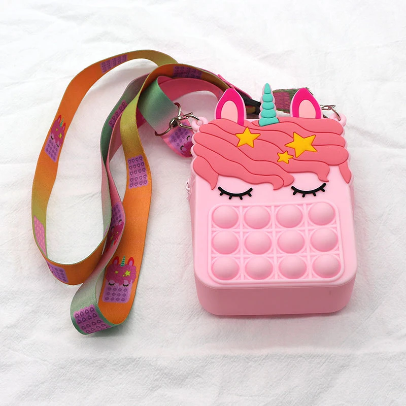 Плечевая сумка Popo Wallet с игрушками Fidget Toys Popet Its Rainbow Unicorn Simple Dimple Poped Girl Popper Bubble Sensory Kids Toy.