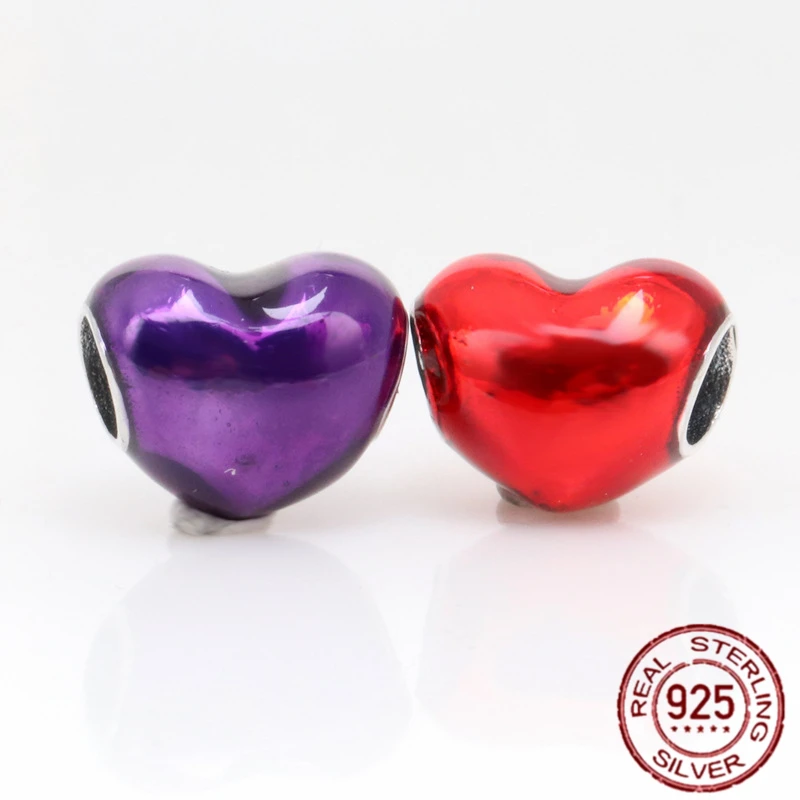 

2021 New 925 Sterling Silver Beads Epoxy Purple Love Charm Fit Original Pandora Bracelet Necklace Women Jewelry DIY Charms Gift