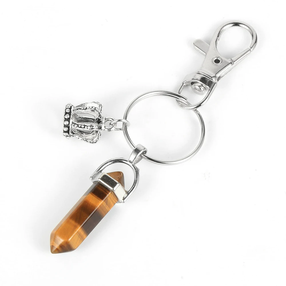 Брелок для ключей из натурального камня шестигранная пуля тигровый глаз аметист