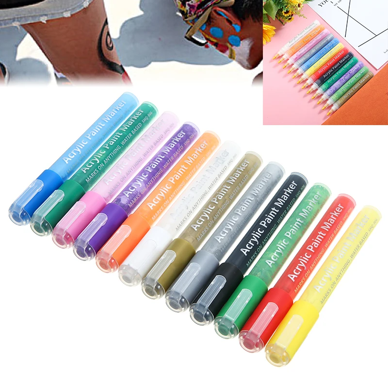 

12 Colors 0.2mm Acrylic Pen Paint Markers Set Permanent Marker Art Paint Pens For Rock Glass Fabric Canvas Painting