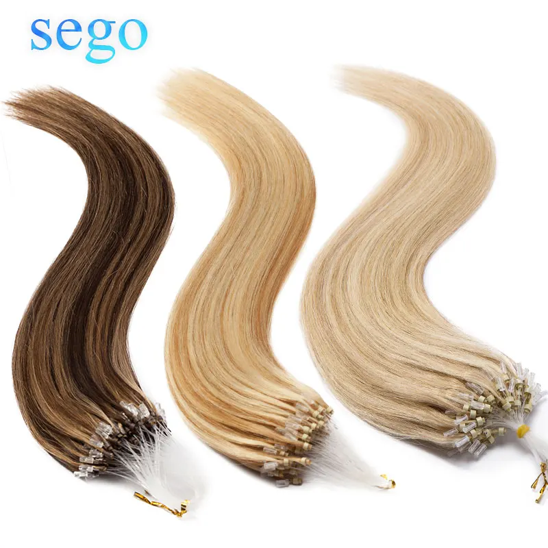 SEGO 24Inch 0.5g/s Micro Loop Bead Hair Extensions Human Hair Micro Rings Remy Hair Extensions Cold Fusion Pre Bonded Nano Ring