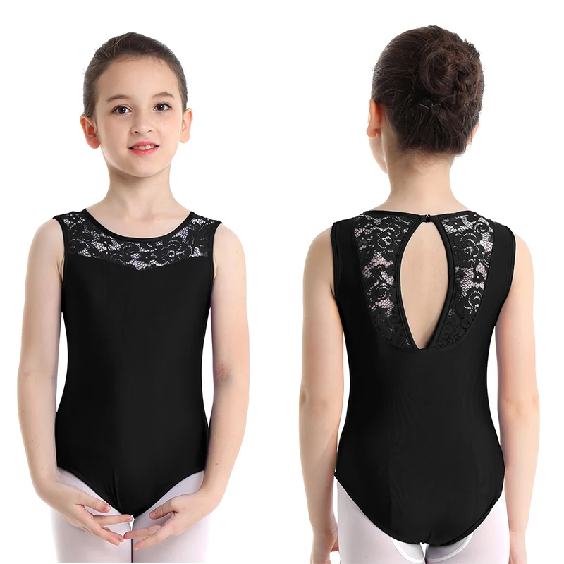 Детский балетный купальник для девочек гимнастический танцев кружевное Ажурное