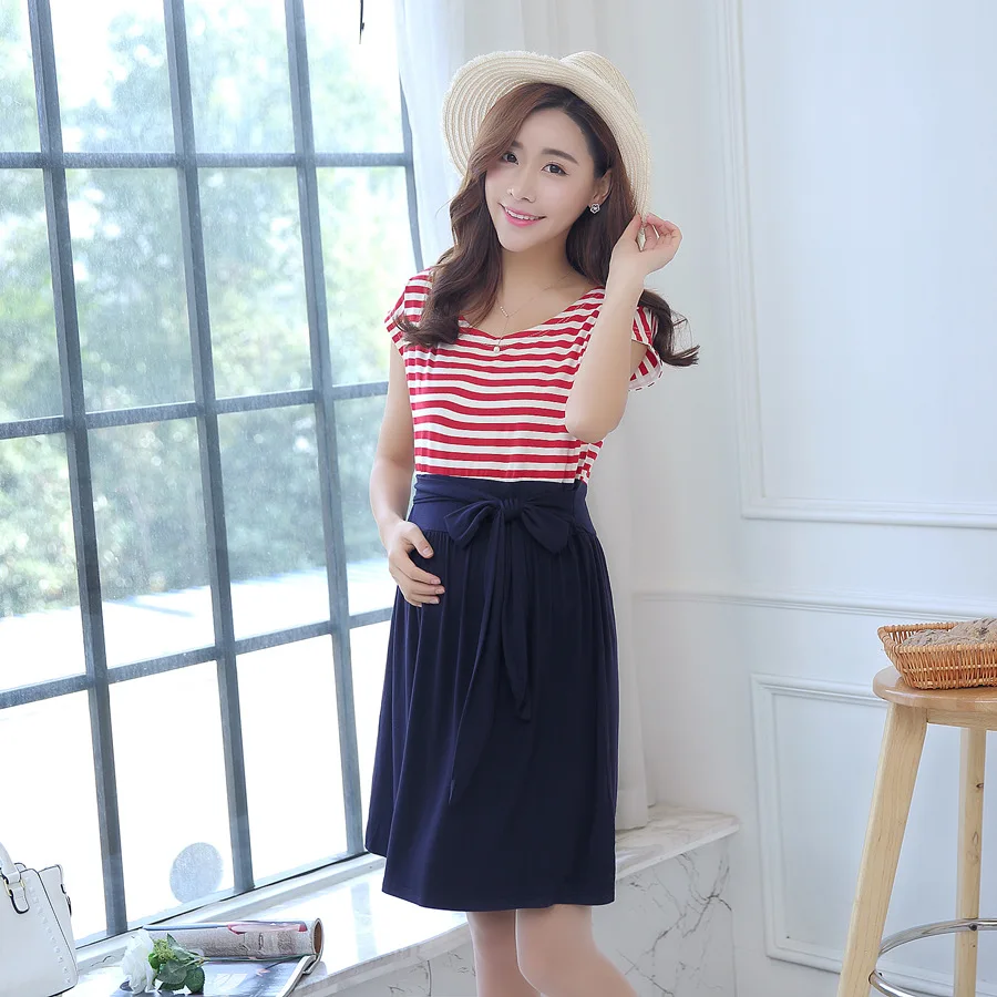 

2019 Elegant Womens Dress Nursing Maternity Mother Pregnants Comfortable Nursing Striped Maternity Pajamas Vestido Robe Femme