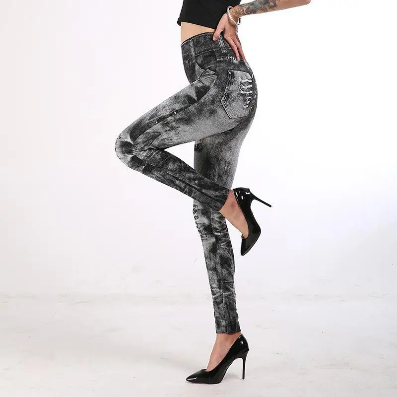 Женские джинсовые леггинсы эластичные из джинсовой ткани подтягивающие бедра 2019