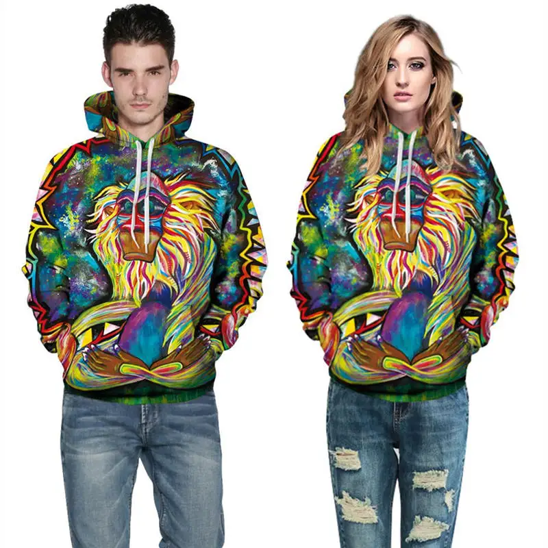 

Spring Autumn Polyester Women's Hoodies Hooded Long Sleeve Pullover Pockets Loose 3D Print Fashion Couples Casual Hoodies