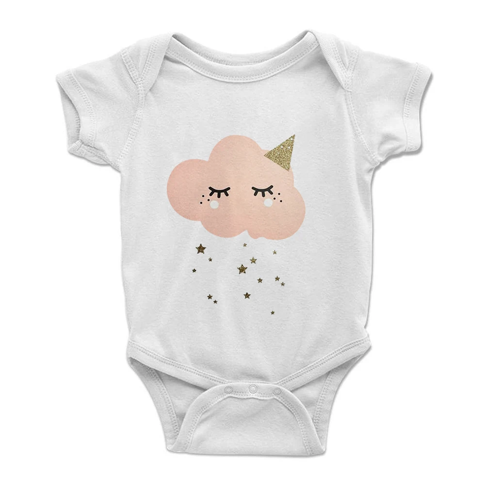

Kawaii Pink Clouds Rain Star Baby Boy Girl Clothes Fashion Cozy Newborn 2021 New Romper High Quality Short Sleeve Bodysuit