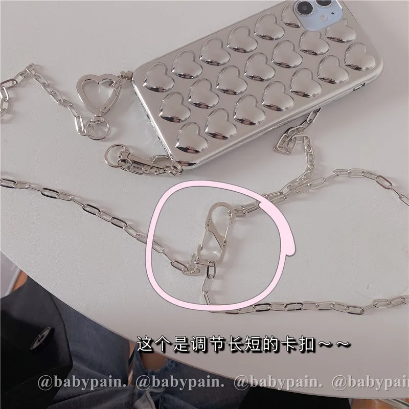 

2021 new simple fashion cute three-dimensional electroplating love 12 mobile phone case messenger lanyard X apple 11promax