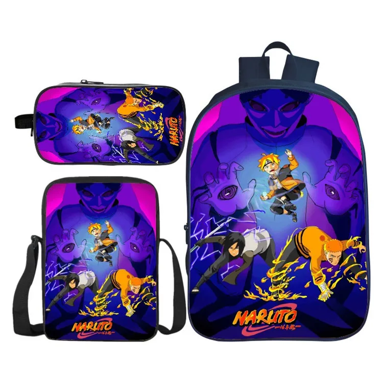 Рюкзак Narutoo Узумаки и Саске комплект из 3 предметов школьный ранец сумка для