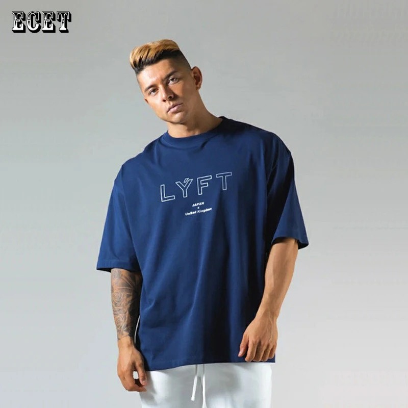 

Gyms Cotton Loose Edition Men's Sportswear Summer Streetwear Fashion Men's T-shirt Round Neck Short Sleeve Top