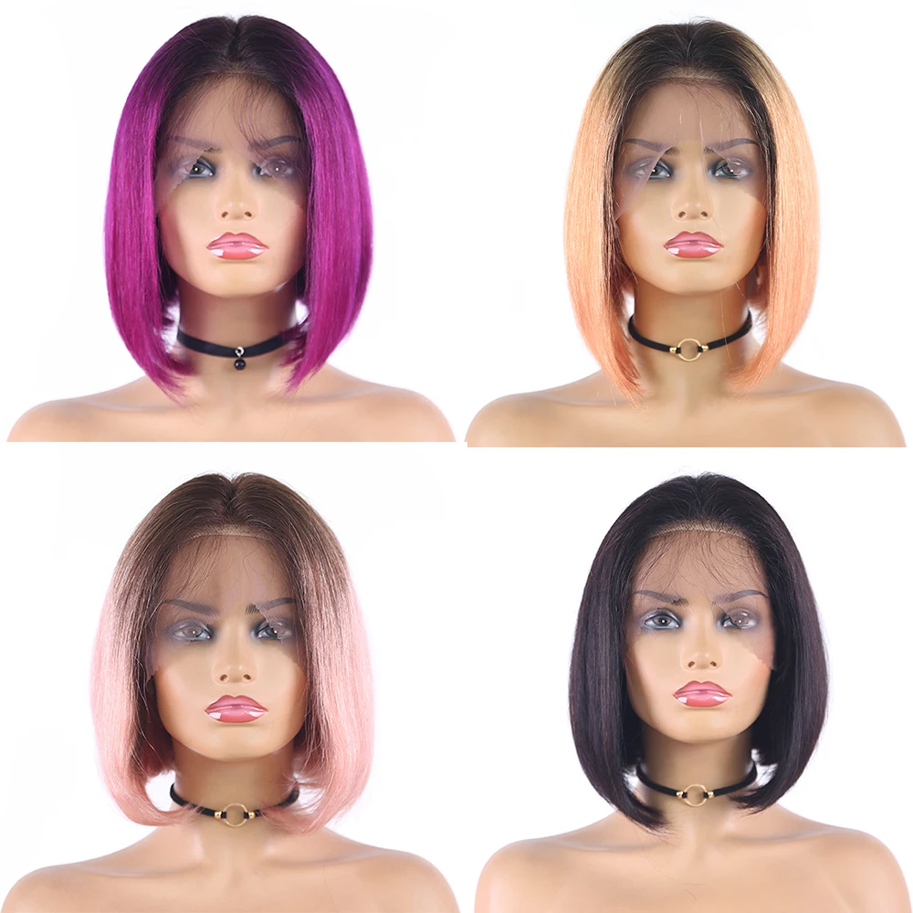 

Natural Color Straight Lace Bob Wigs 13x4 Lace Frontal Wigs Ombre Orange Purple Brazilian 9A Remy 100% Human Hair Wigs EUPHORIA