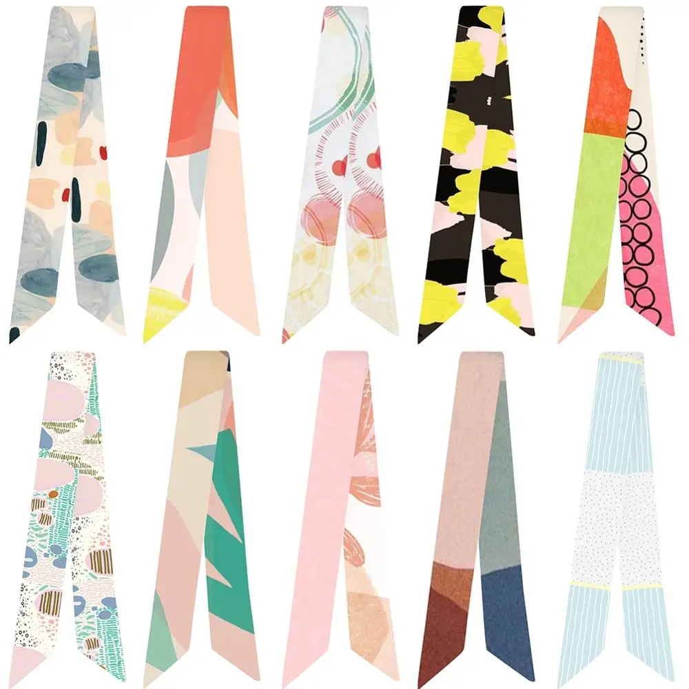

New Small Scarf Geometric Cartoon Printing Variety Silk Scarf Bag Handle Tied Bag Ribbon Small Scarves