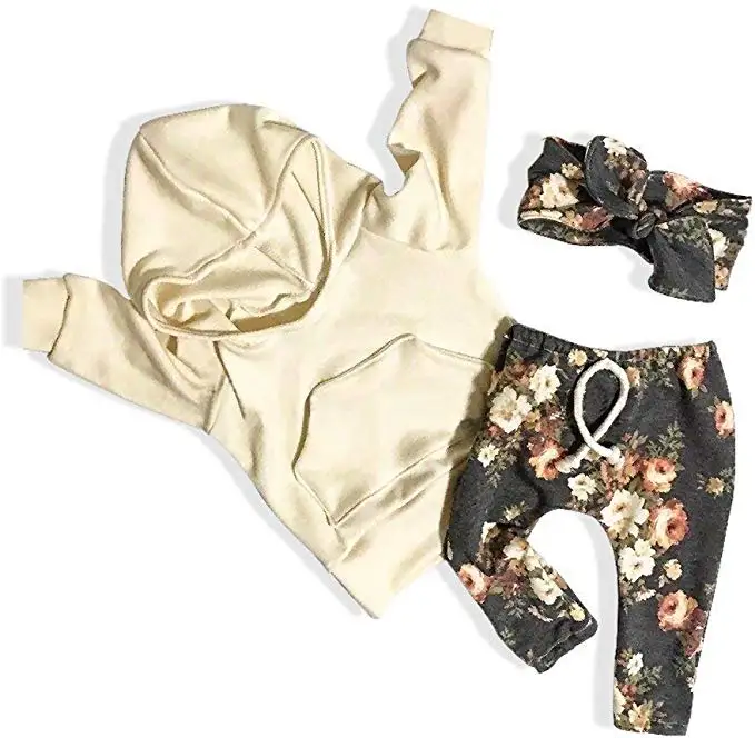 

OKLADY Baby Girl Clothes Long Sleeve Hoodie Sweatshirt Floral Pants with Headband Outfit Sets