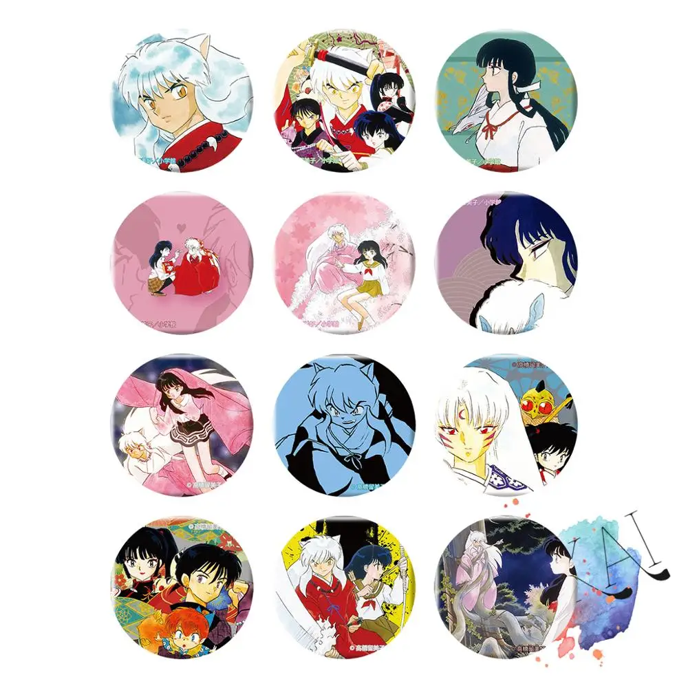 Инуяша: Сказка о феодале Аниме Бейдж Кагомэ Сэссомару Рин Нараку Мироку Санго Шиппо Металлическая брошь-значок с собачьим демоном.