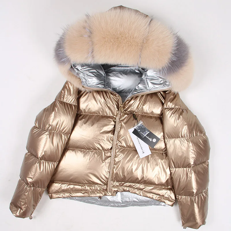 

2020 New Large Warm Real Fox Fur Hooded Women Winter Jacket Two Sides Wearable Short Bread Winter Coat Thick Puffer Jackets