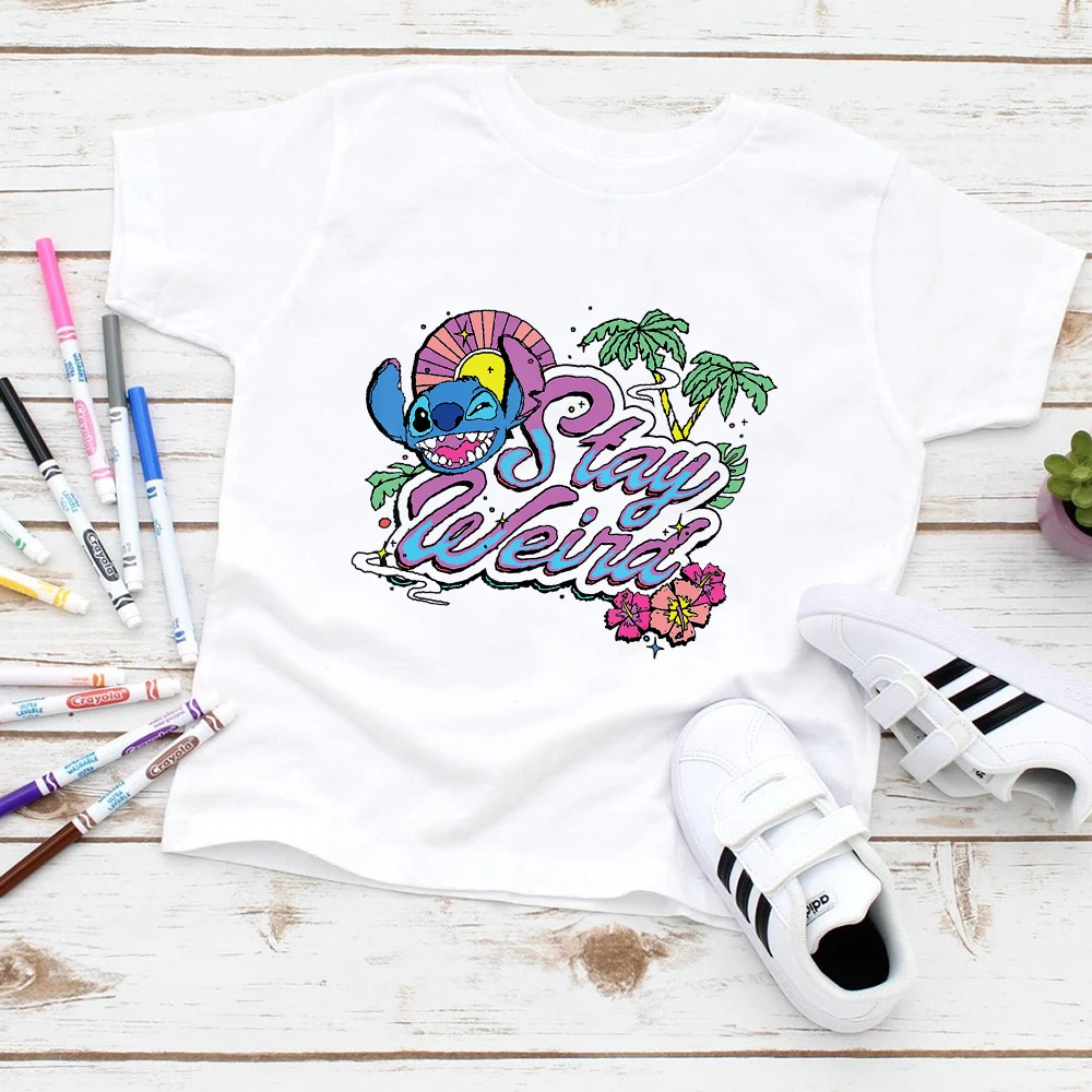 

Summer Anime Cartoon Clothes Kids Lovely Stitch Ohana Means Family Premium Clothes T shirt Children Clothing Boy Girls Tshirt