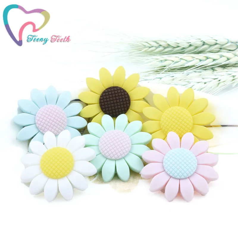 Mordedor de silicona sin BPA para beb&eacute;, cuentas de girasol para morder, collar artesanal, colgante de silicona para lactancia, 3 uds.-0