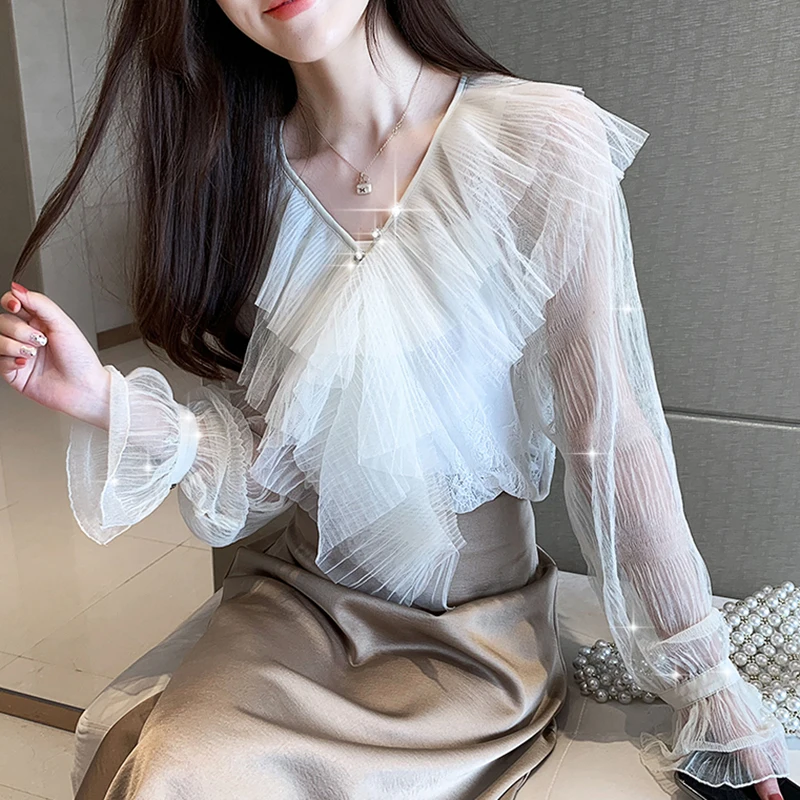 Блузки рубашки 2019 модные топы с длинными рукавами и открытыми плечами