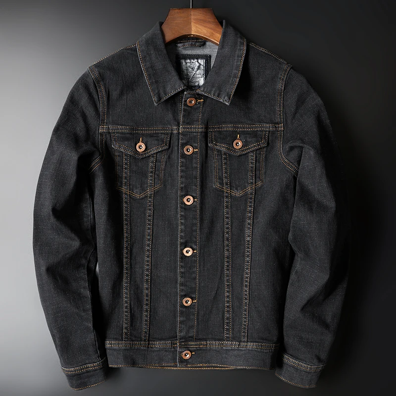 

Куртка мужская из денима с лацканами, Классическая приталенная джинсовая куртка, Бомбер, Повседневная Уличная одежда, черная, осень