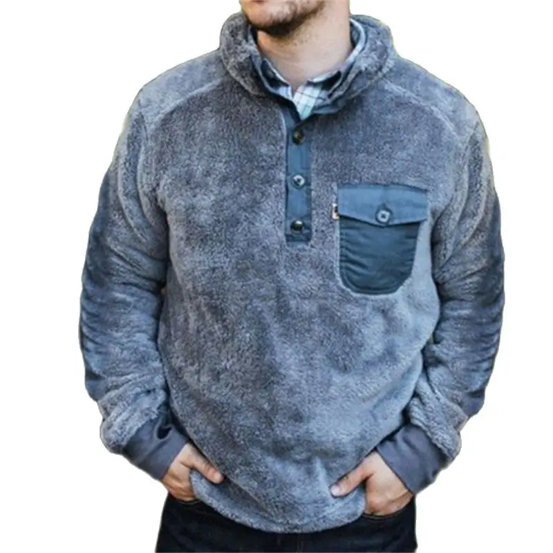 

2021 Fall Winter Men's Casual Flannel Sweater Button Pocket Sweater Fashion
