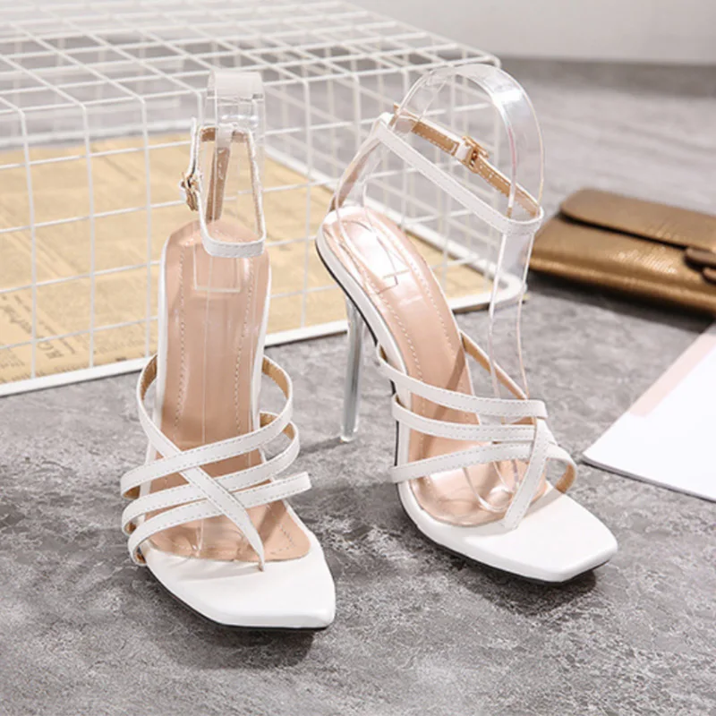 Летние женские туфли на высоком каблуке Женские с украшением в виде кристаллов