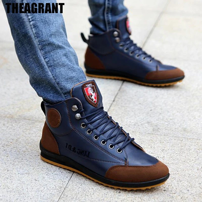 THEAGRANT 2019 Autumn Winter Men Boots British Style Lace Up Flat Shoes High Top Fashion Sneakers Plus Size 46 MSN3019 | Обувь