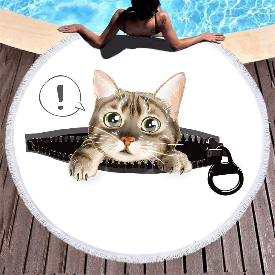 ONGLYP Round Beach Towel Cute Cat Microfiber Blanket Bath Yoga Mat Cartoon Tapestry Wall Hanging Bedroom Decor |