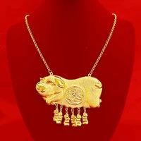 vintage pig baby pig mother pendant necklace yellow gold filled women luxury wedding party jewelry