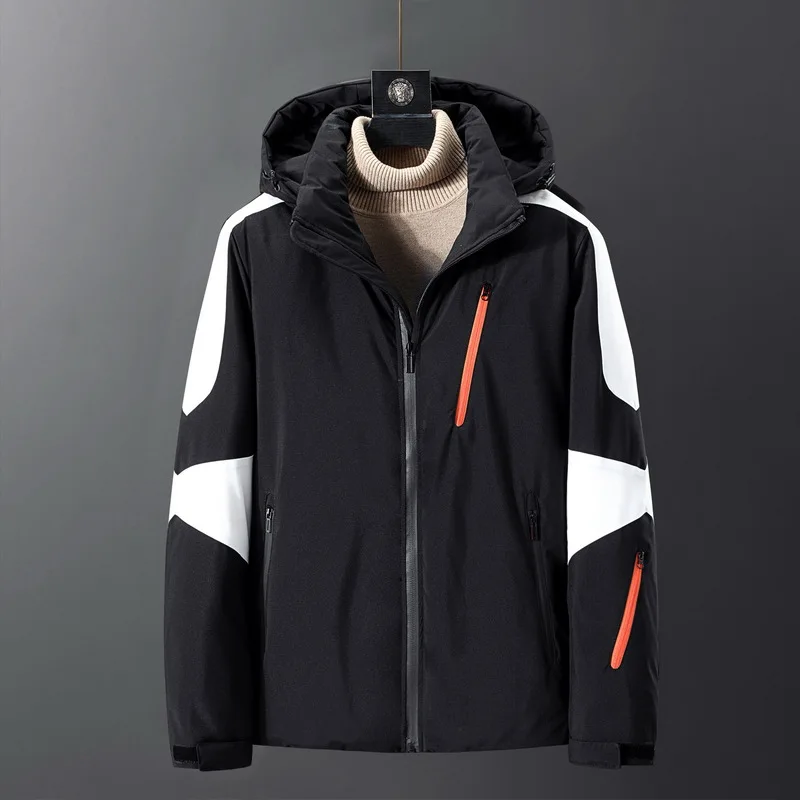 

2021 down jacket men's solid color black winter youth detachable collar thickened casual zipper korean cardigan jacket