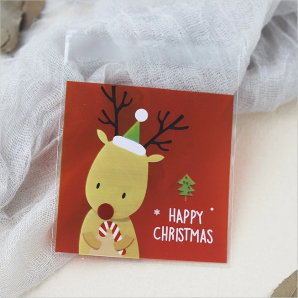 {D& P 100pcs 10X10+ 3 см Рождество печенья конфеты упаковки хлеба самоклеящаяся Пластик печенье закуски выпечка посылка милые сумки через плечо