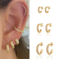 isueva silver color gold color stud earrings for women c shape full rhinestones simple earing accessories fashion jewelry