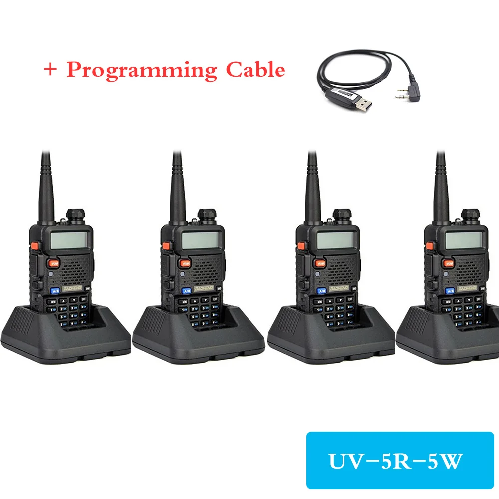 UV-5R-5W-Cable 4 шт. Baofeng UV-5R портативная рация радиостанция 128CH VHF UHF Двухдиапазонная UV5R двухсторонняя радиостанция для охотничьей радиостанции CB - Цвет: UV-5R-5W-Cable