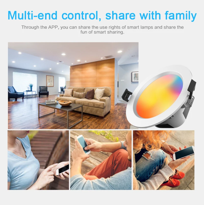 

9W Bluetooth Smart Downlight Mesh Downlight RGB Promise Dimming Group Control APP Control Work with Alexa Google Home