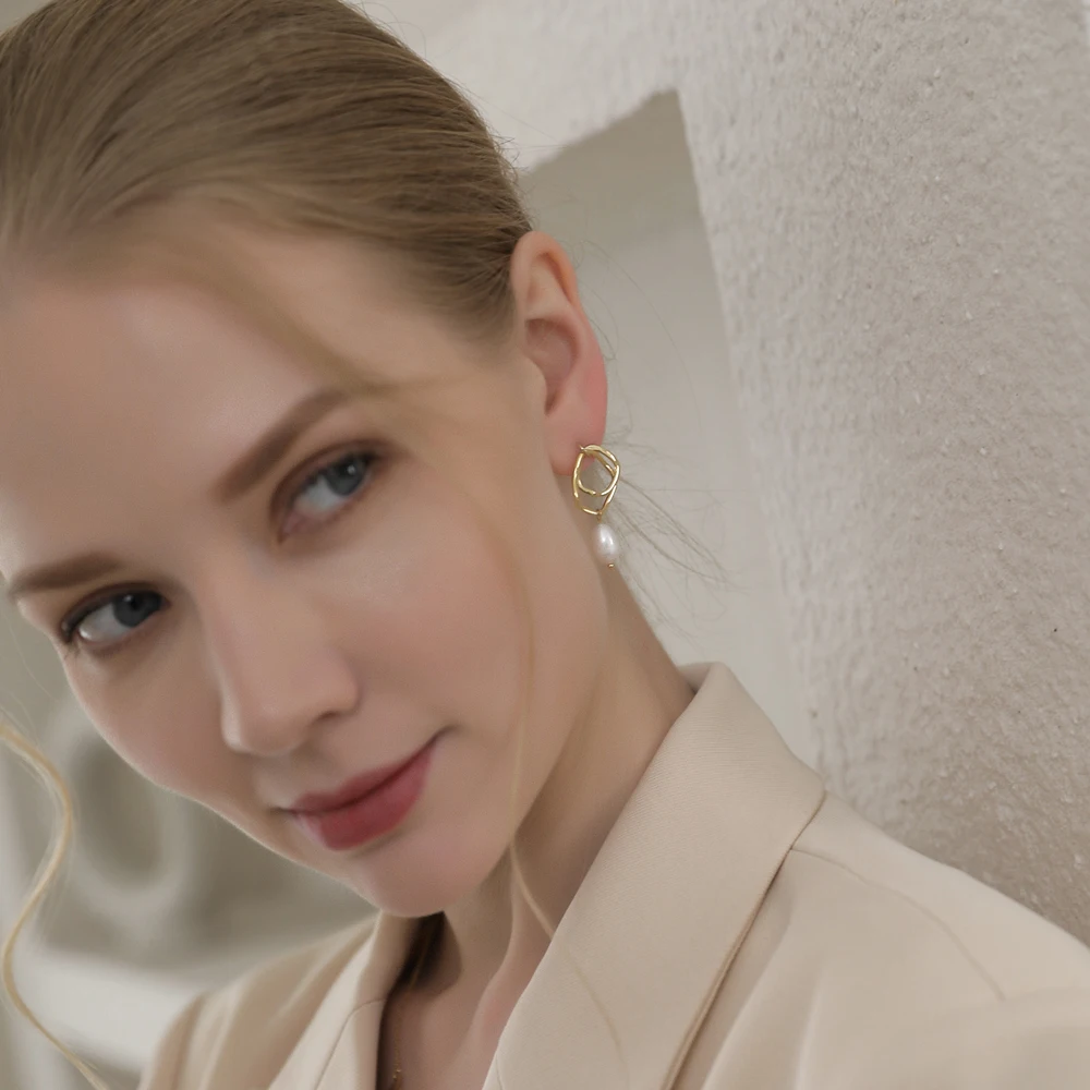 Модные очаровательные геометрические серьги-капли Yhpup из натурального жемчуга