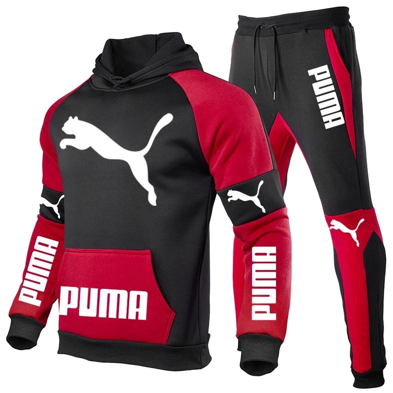 

Men's casual running sportswear suit sweatshirt/sports pants puma fitness training hoodie and pants 2 pcs/set of men's jogging