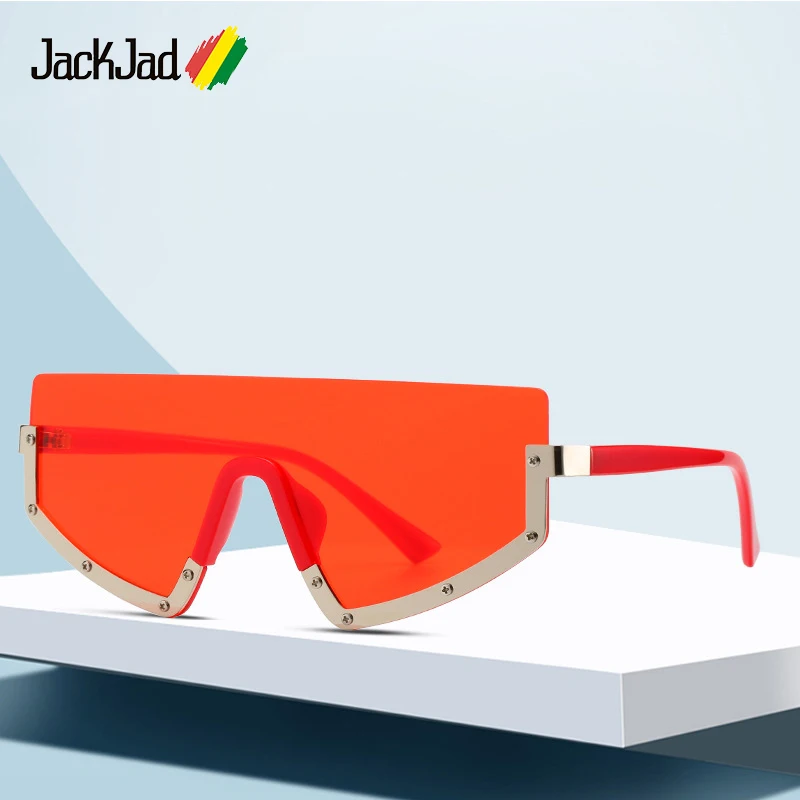 

JackJad 2020 Fashion Cool Semi-Rimless Style Rivets Sunglasses Shield Women Gradient Brand Design Sun Glasses Oculos De Sol 2133