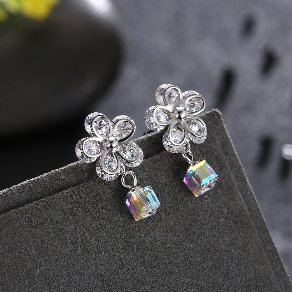 

LEKANI 925 Sterling Silver Flower Drop Earrings For Women Austria Crystal Cubic Zircon Earrings Engagement Party Fine Jewelry