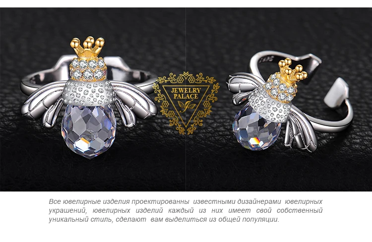 JewelryPalace Fashion 9ct Cubic Zirconia Crown Wing Honey Bee Adjustable Open Ring 925 Sterling Silver Women Luxury Fine Jewelry