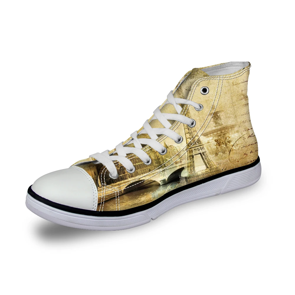 

HaoYun Women Vulcanize Shoes Beautiful Building Design Ladies High-top Canvas Shoes Girls Lace-up Sneakers Shoes Sapato Feminino