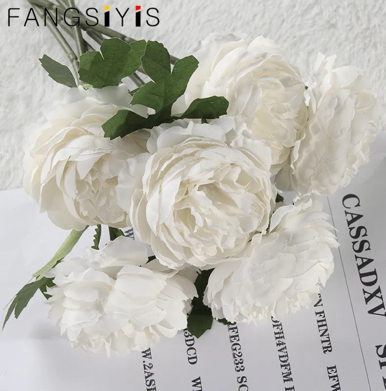 

5PCSRose Decor Photo Props Fake Flowers Vintage Artificial Peony Silk Flowers Bouquet Wedding Home Decoration Artificial Flower