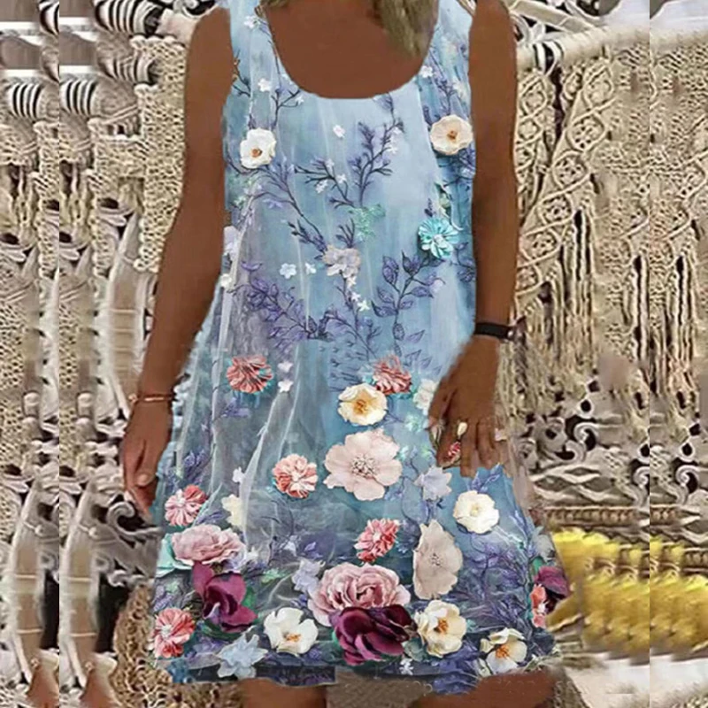 Женское винтажное платье-майка без рукавов с круглым вырезом | Женская одежда