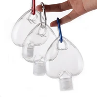 100pcs 50ml heart shape hand sanitizer gel bottle with key ring hook transparent empty alcohol refillable containers