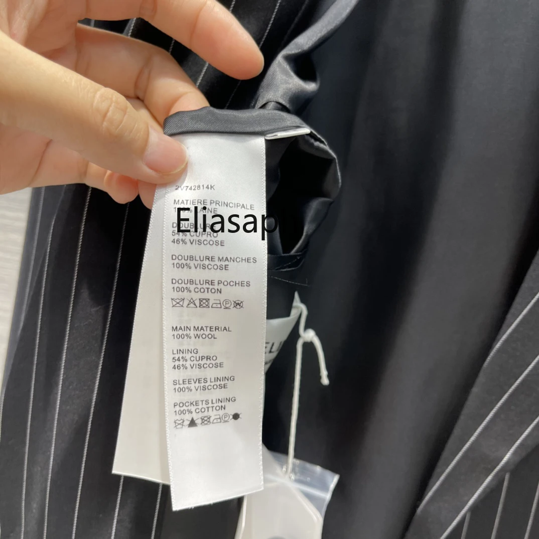 

Luxury Wool Blazers Coats for Women Spring Fall 2020 Office Style Loose Coats Notched Long Sleeve Classical Striped Suit Coats