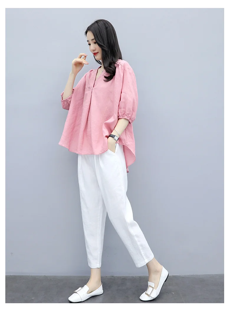 Женский комплект из 2 предметов повседневный топа с V образным вырезом и белых